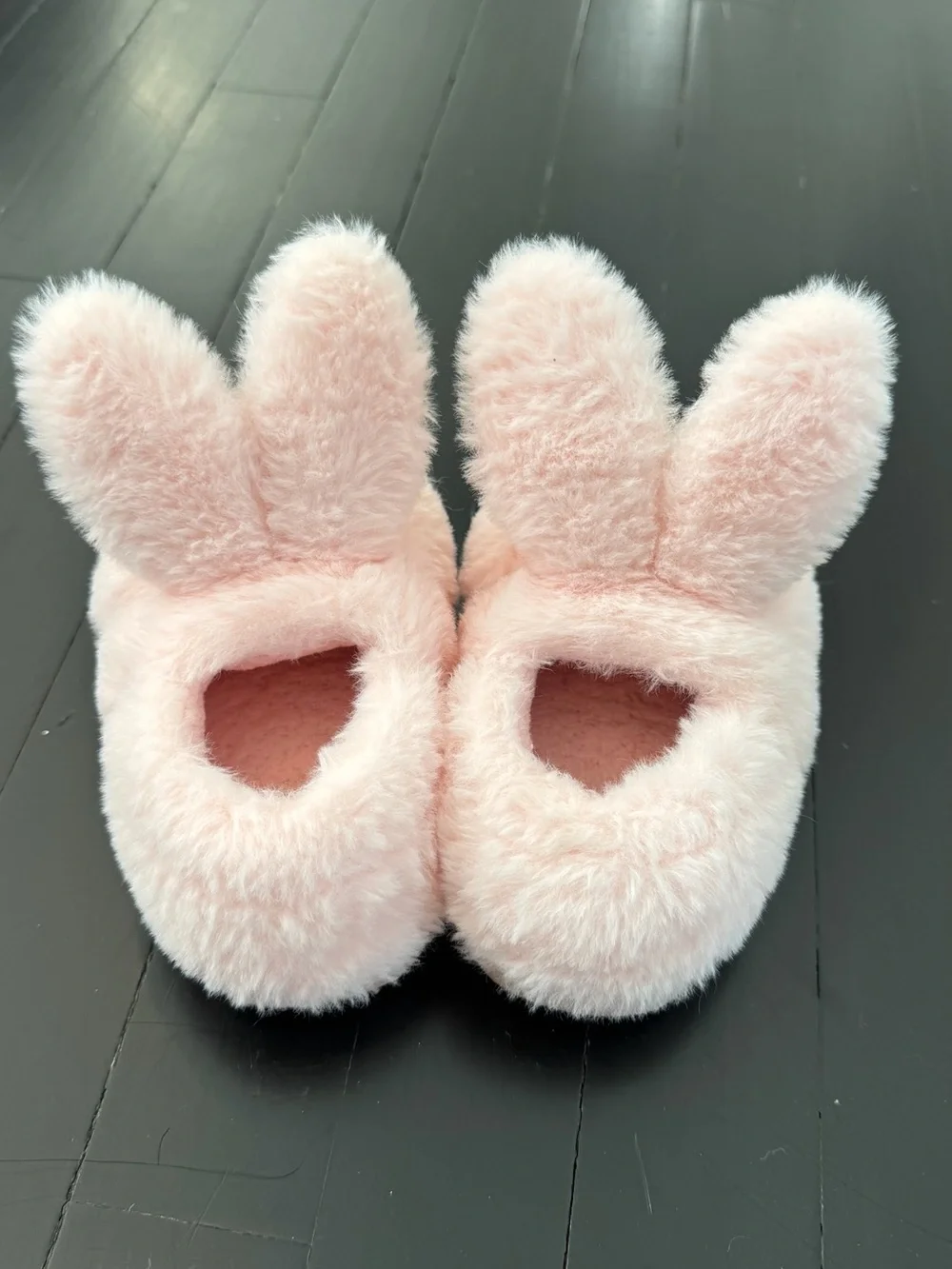 Pink Bunny Ear Plush Slippers with Floral Lining
